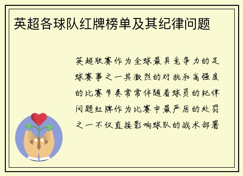 英超各球队红牌榜单及其纪律问题